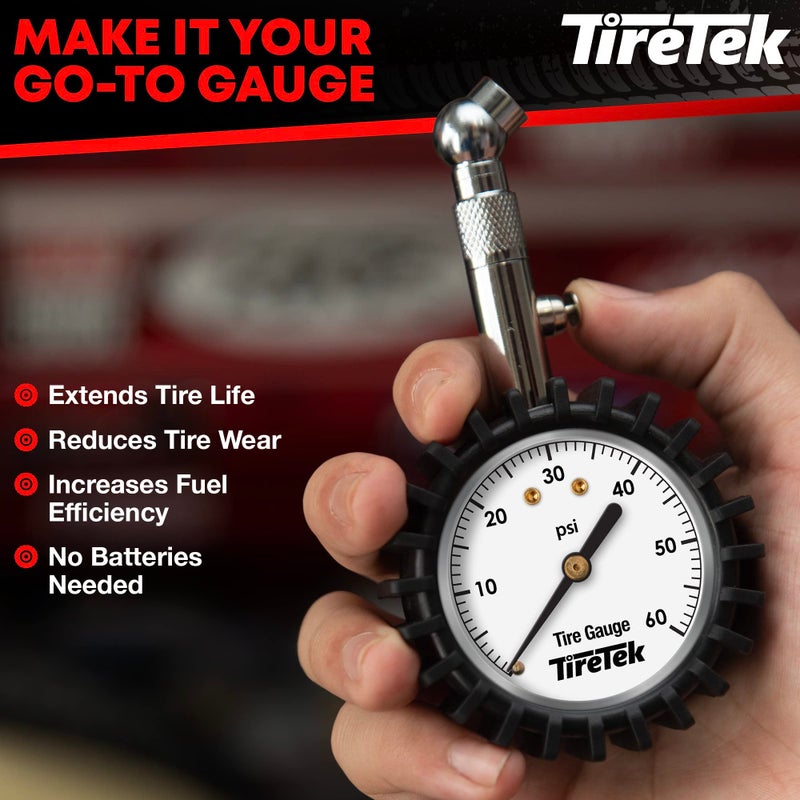 TireTek Tire Pressure Gauge for Cars (0-60 PSI  ANSI Certified) Premium Air Pressure Gauge for Tires - Easy to Read Automobile Analog Circular Dial Low PSI Checker Tester - Image 5